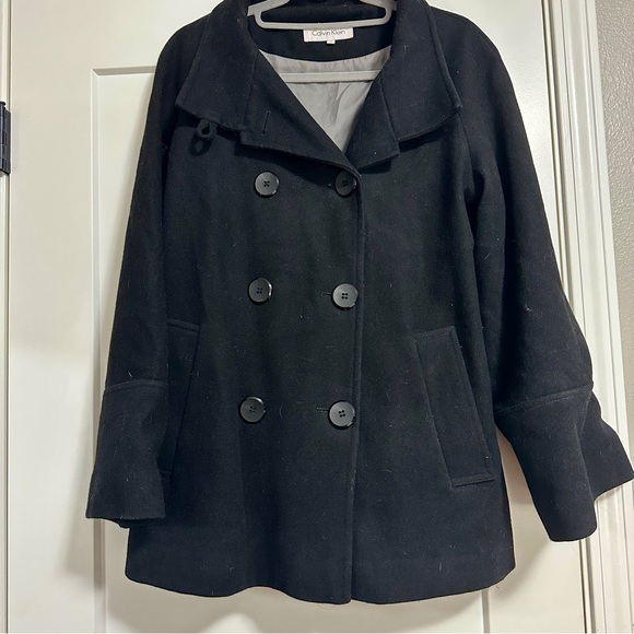 Wool Blend Pea Coat Double Breasted Calvin Klein - Picture 1 of 7